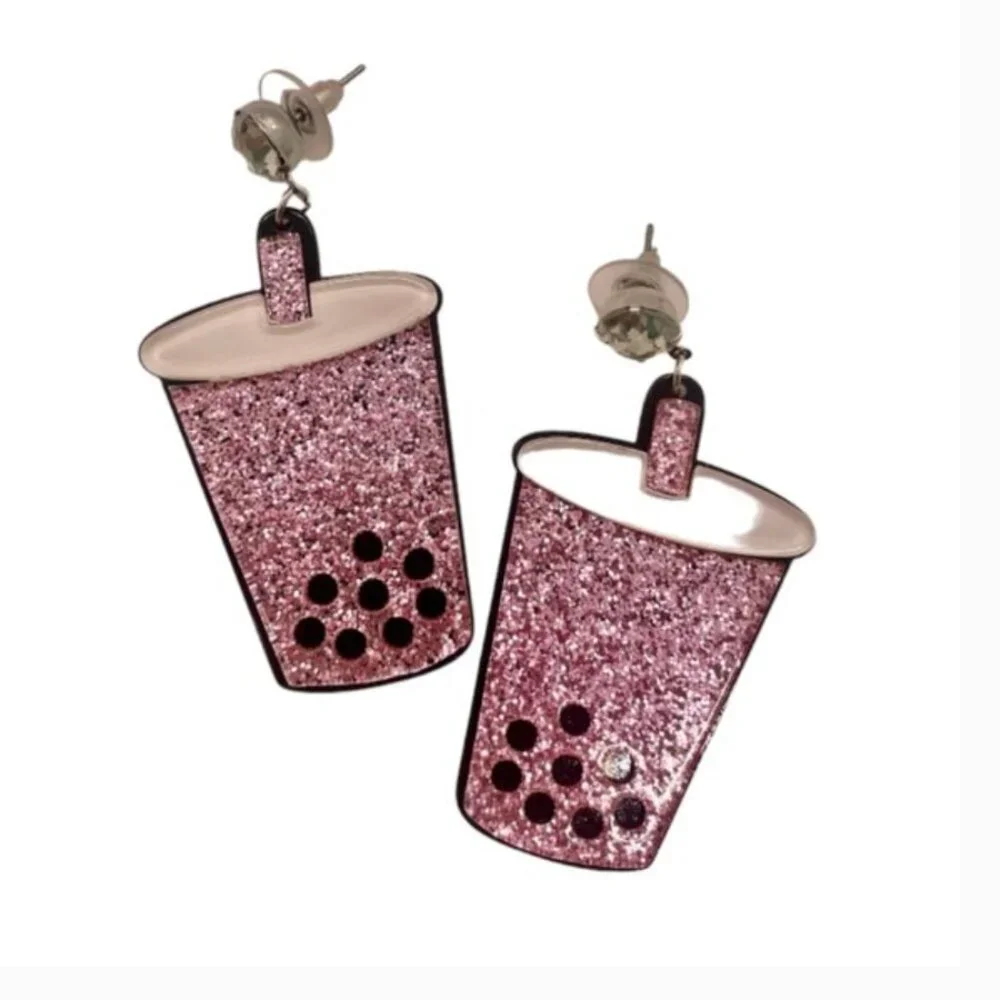⭐️❤️FREE Coffee Drink Boba Snack Sparkle Shiny Artsy Girly Rhinestone Earrings